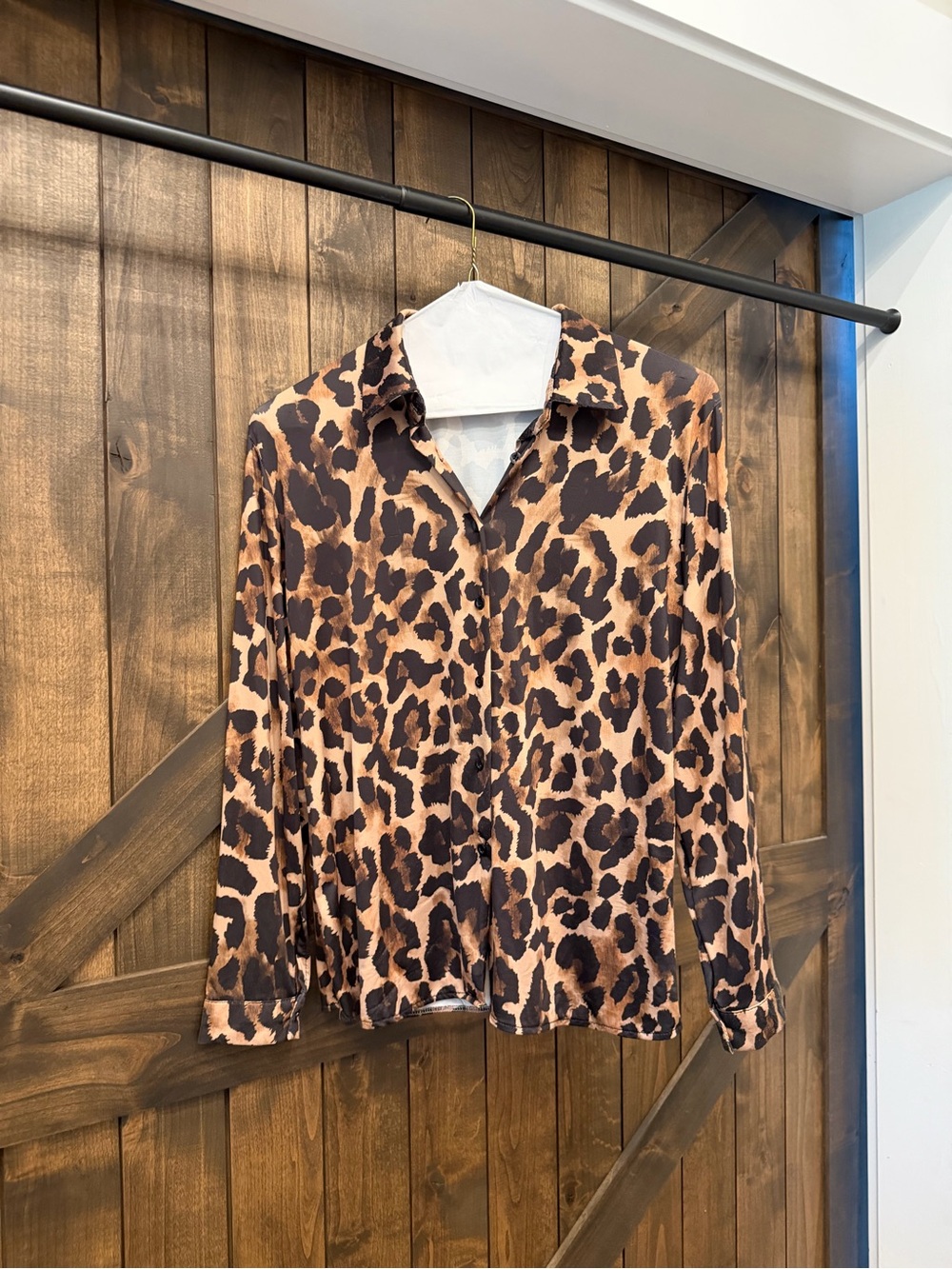 Leopard Print Button-Up Shirt - Brown/Black